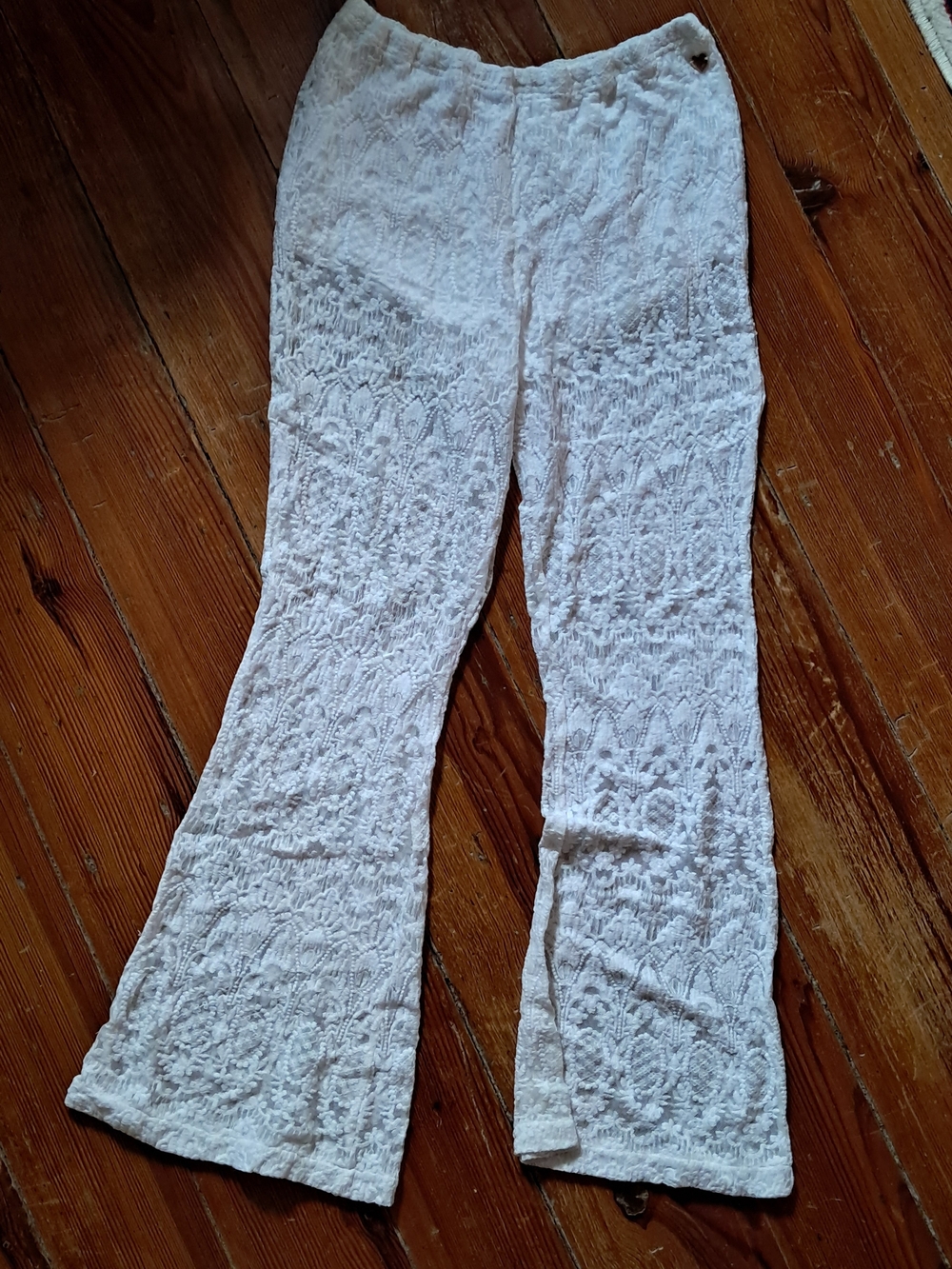 White Lace Knit Flare Pants